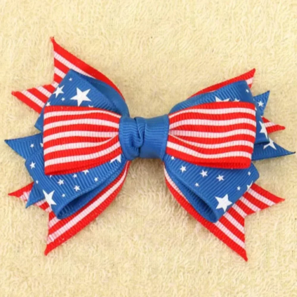 4th of July Patriotic Girls Hair Bow Clip 4.5 Inches